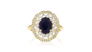 2.70 Carat Sapphire and 1.30 ct. t.w. White Topaz Ring in 18kt Gold Over Sterling