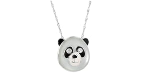 Moonstone and .20 ct. t.w. White Zircon Panda Pin/Pendant Necklace with Black and White Enamel in Sterling Silver