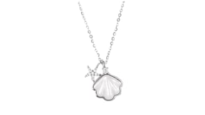 Mother-of-Pearl Seashell Pendant Necklace with .10 ct. t.w. CZ Starfish Charm in Sterling Silver