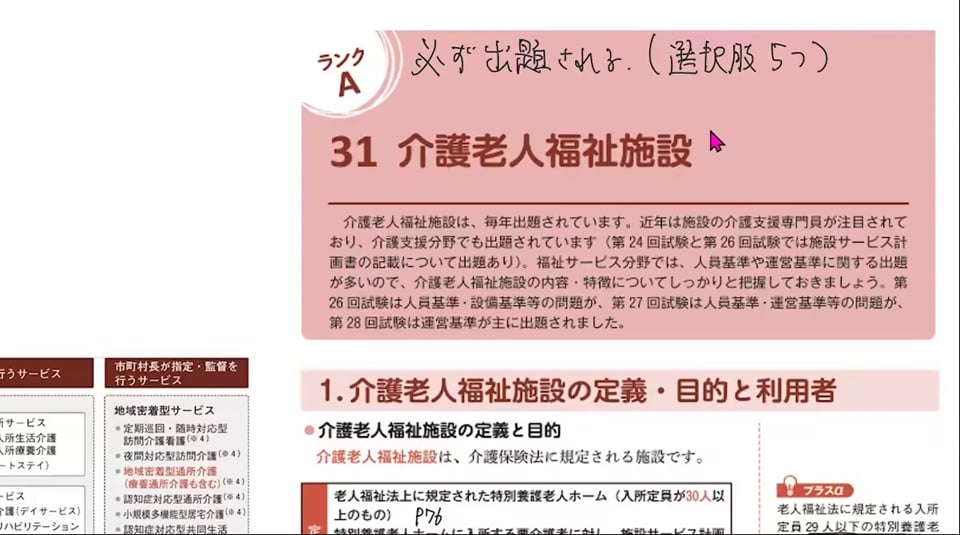 介護老人福祉施設の授業画面