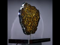Astro West - Authentic Brenham Pallasite Meteorite Slice on Custom LED Stand AWMET557
