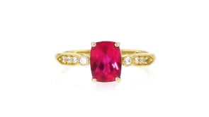 2.10 Carat Lab-Grown Ruby Ring with .10 ct. t.w. Lab-Grown White Sapphires in 10kt Yellow Gold