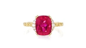 4.20 Carat Lab-Grown Ruby Ring with .10 ct. t.w. Lab-Grown White Sapphires in 10kt Yellow Gold