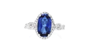 3.40 Carat Lab-Grown Sapphire Ring with .20 ct. t.w. Lab-Grown White Sapphires in Sterling Silver