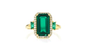 3.30 ct. t.w. Lab-Grown Emerald Ring with .10 ct. t.w. Lab-Grown White Sapphires in 10kt Yellow Gold