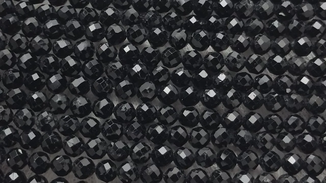 ブラックトルマリン ラウンドカット4mm 1連｜天然石ビーズの卸問屋
