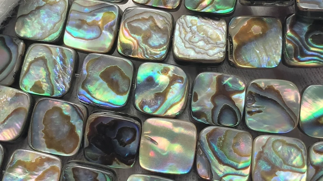 アバロンシェル（鮑） スクエア10×10mm 1/4連~1連｜天然石ビーズの卸