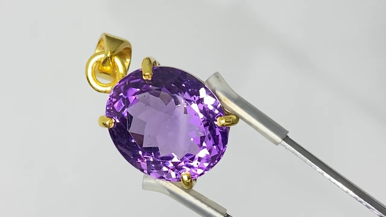 宝石質アメジスト AAA ファセットカットペンダントトップ18KGP製 NO