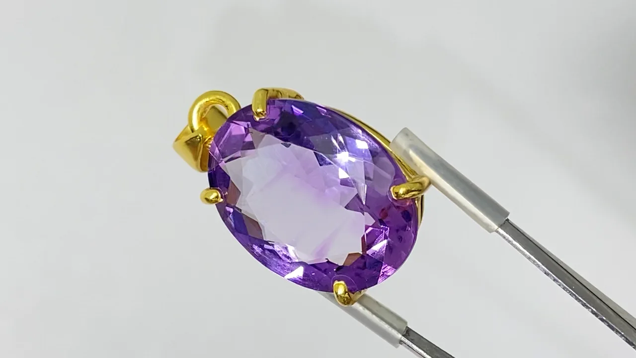宝石質アメジスト AAA ファセットカットペンダントトップ18KGP製 NO
