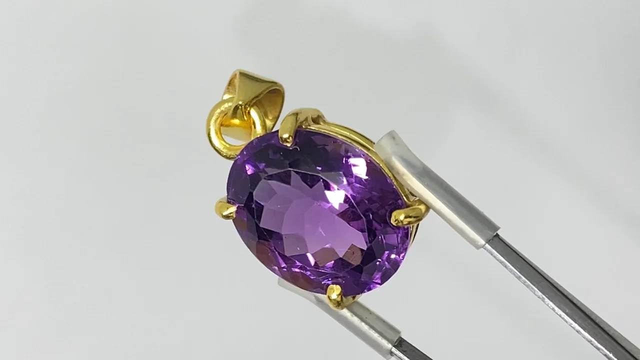 宝石質アメジスト AAA ファセットカットペンダントトップ18KGP製 NO