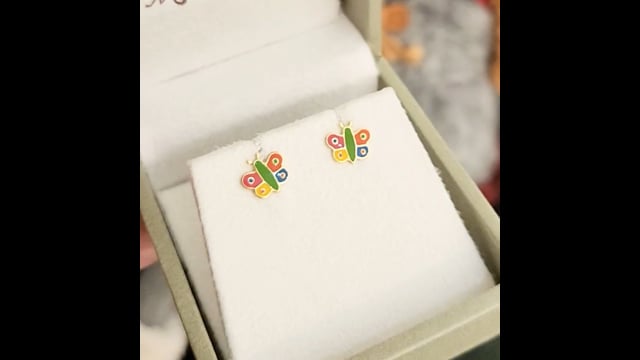 Brinco Borboleta Esmaltada em Colorida Ouro 18k Infantil