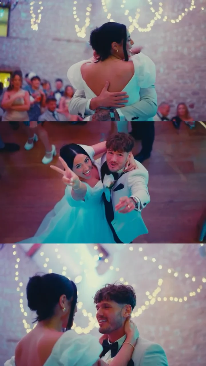 Disney & Kieran wedding film still, Kingscote Barn