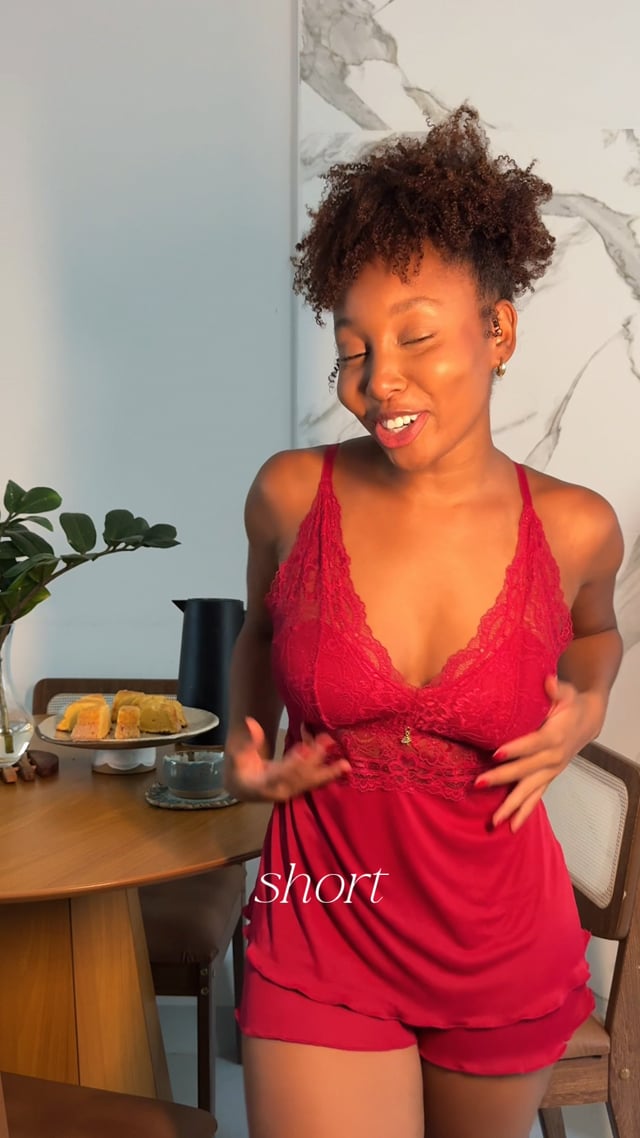 Pijama Short Doll Orqu�dea Em Poliamida e Renda Sem Bojo