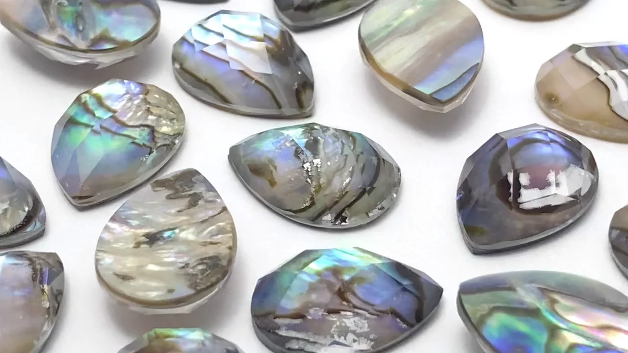 アバロンシェル×クリスタル ペアシェイプ カボションカット14×10mm 3個