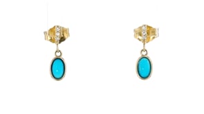Turquoise Drop Earrings with Lab-Grown Diamonds in 10kt Yellow Gold