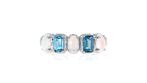 Opal and .70 ct. t.w. London Blue Topaz Ring in Sterling Silver