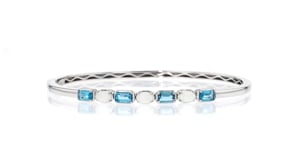 Opal and 1.40 ct. t.w. London Blue Topaz Bangle Bracelet in Sterling Silver