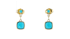 Turquoise Drop Earrings with Lab-Grown Diamonds in 10kt Yellow Gold