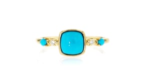 Turquoise Ring with Lab-Grown Diamonds in 10kt Yellow Gold