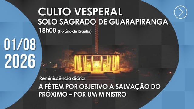Capa do vídeo do “Culto Vesperal | Solo Sagrado de Guarapiranga - 01/08/2026”.
