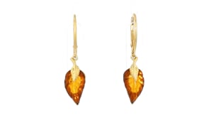 Amber Leaf Drop Earrings in 18kt Gold Over Sterling
