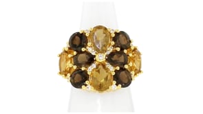 8.50 ct. t.w. Lemon and Smoky Quartz Ring with .20 ct. t.w. White Zircon in 18kt Gold Over Sterling