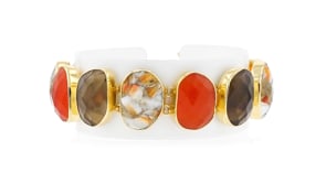 Carnelian, Multicolored Shell and 19.00 ct. t.w. Smoky Quartz Toggle Bracelet in 18kt Gold Over Sterling