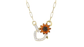 .60 ct. t.w. Citrine and .20 ct. t.w. Smoky Quartz Sunflower Necklace with .21 ct. t.w. Lab-Grown Diamonds in 18kt Gold Over Ste