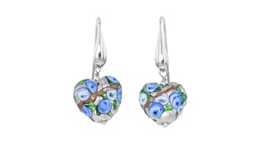 Italian Multicolored Murano Glass Floral Heart Drop Earrings with Sterling Silver