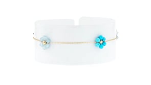 Lapis, Turquoise and .90 ct. t.w. Aquamarine Bead Flower Station Bracelet in 14kt Yellow Gold