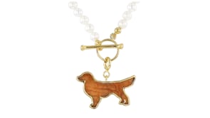Brown Jasper Golden Retriever Charm in 18kt Gold Over Sterling