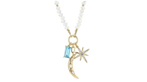 14kt Yellow Gold-Plated Celestial Charm Necklace with Simulated Gemstones