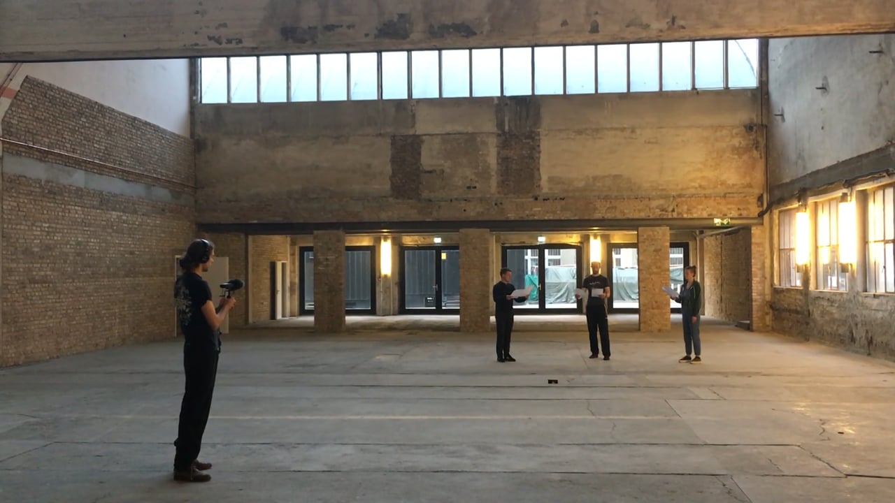 Video documentation of a choir recording session at Monom