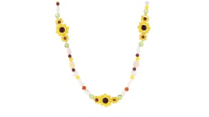 Cultured Pearl and Multi-Gemstone Bead Sunflower Necklace with 18kt Gold Over Sterling