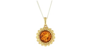 Amber Sunflower Pendant Necklace in 18kt Gold Over Sterling