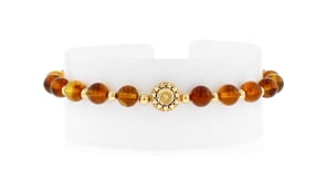 6mm Amber Bead Sunflower Bracelet with 18kt Gold Over Sterling