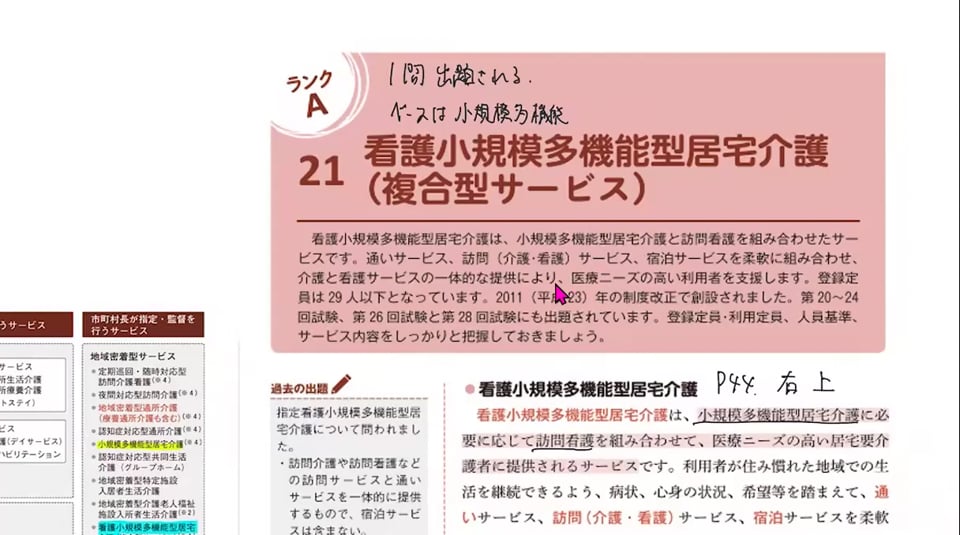 看護小規模多機能型居宅介護の授業画面