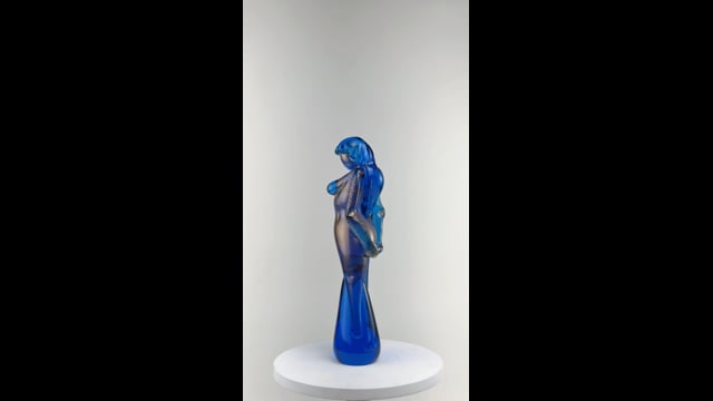  Escultura Feminina Água-marinha com Ouro de Murano		