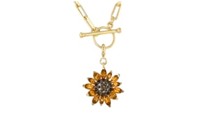 1.30 ct. t.w. Citrine and .30 ct. t.w. Smoky Quartz Sunflower Charm in 18kt Gold Over Sterling