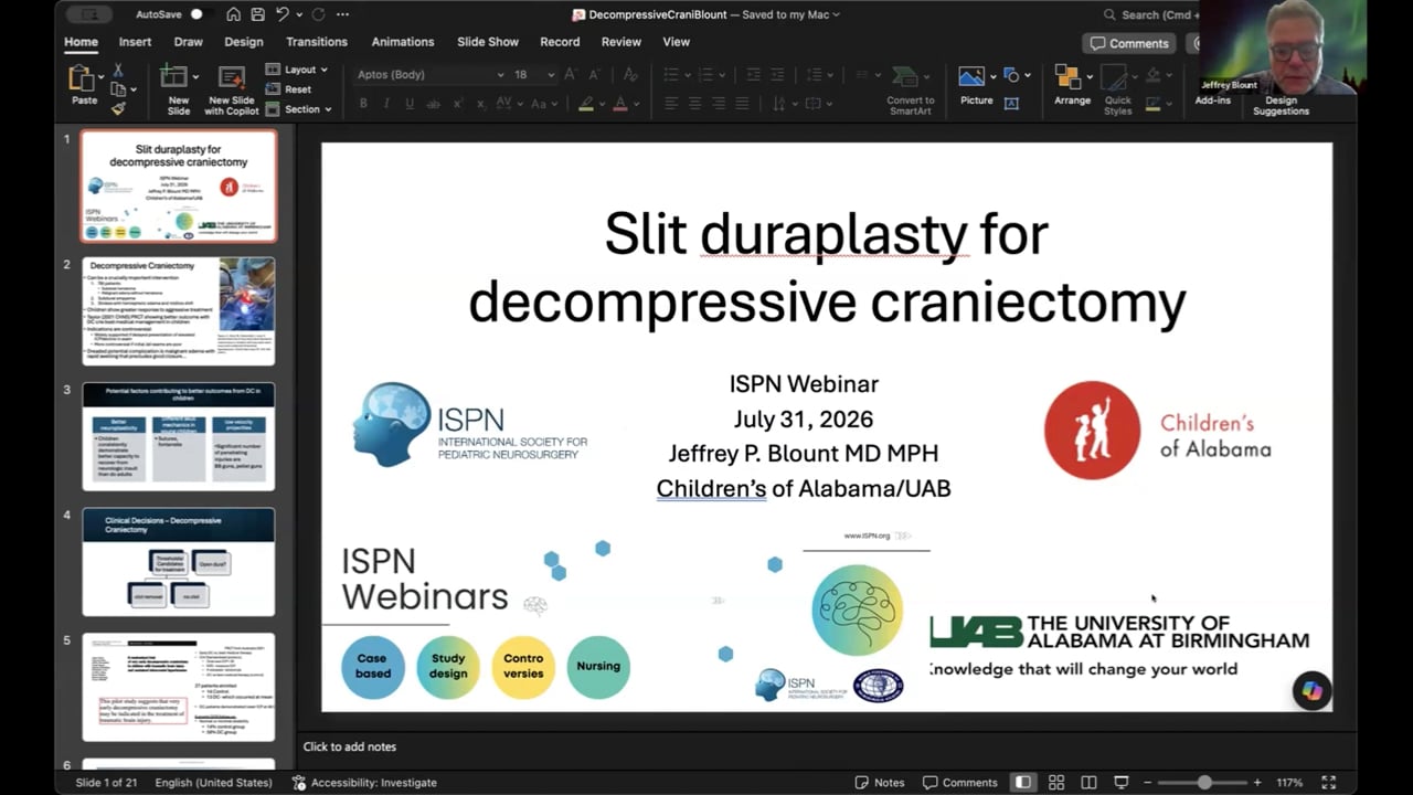 ISPN Webinar 7/26 – Pediatric Neurotrauma – A Child With Post- Decompressive Craniectomy – Cranioplasty Issues and Guidelines