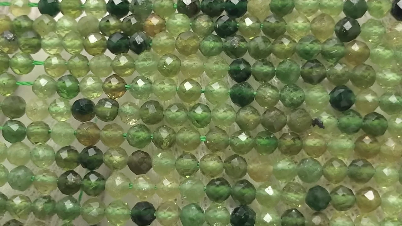グリーントルマリン ラウンドカット3mm 1連｜天然石ビーズの卸問屋