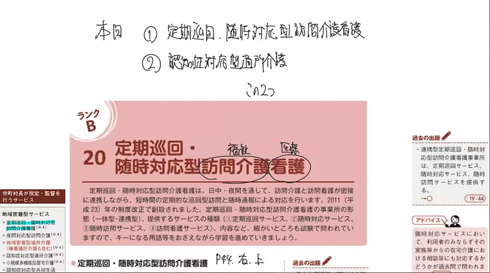 定期巡回・随時対応型訪問介護看護の授業画面