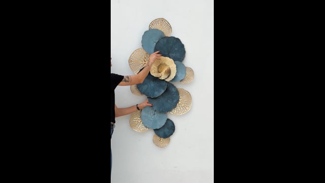 Escultura de Parede Círculos Azul e Dourado