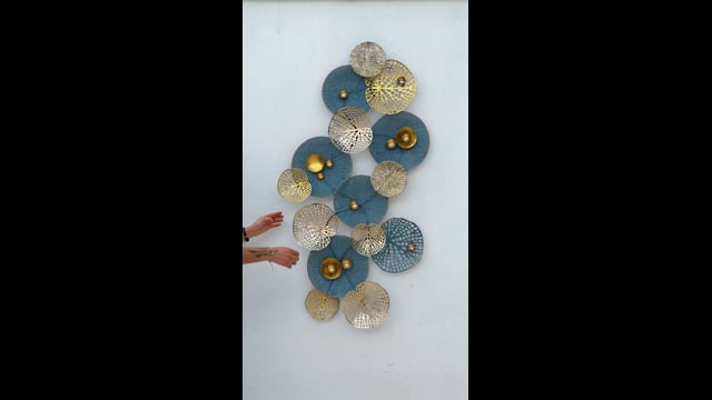 Escultura de Parede Círculos Azul e Dourado