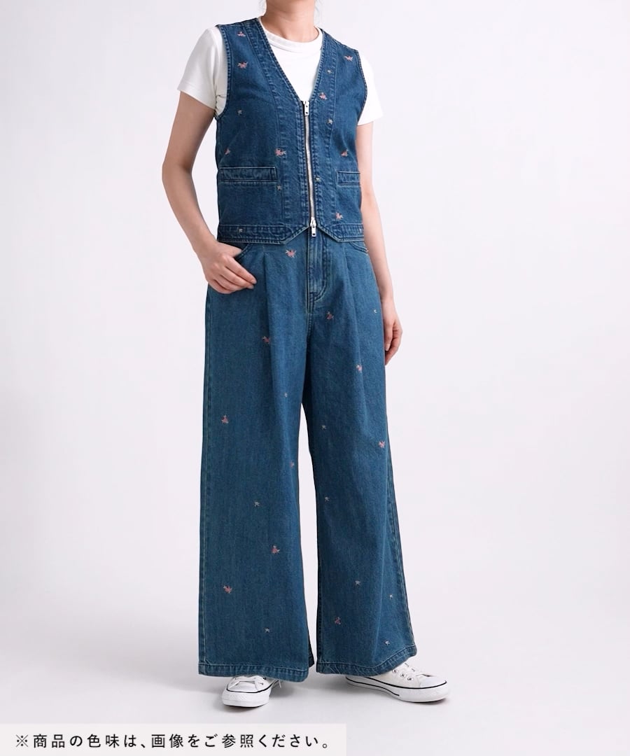 WOMENS】Wジップ/フラワー刺繍デニムベスト/セットアップ対応 | [公式