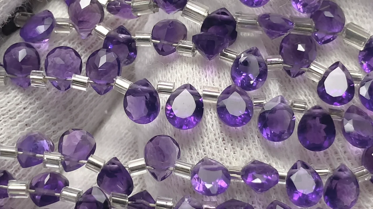 宝石質アメジスト AAA ペアシェイプ ファセットカット5×4mm 1連(28粒
