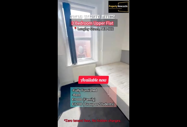 3-Bedroom Upper Flat – Longley Street, NE4 5EE Main Photo