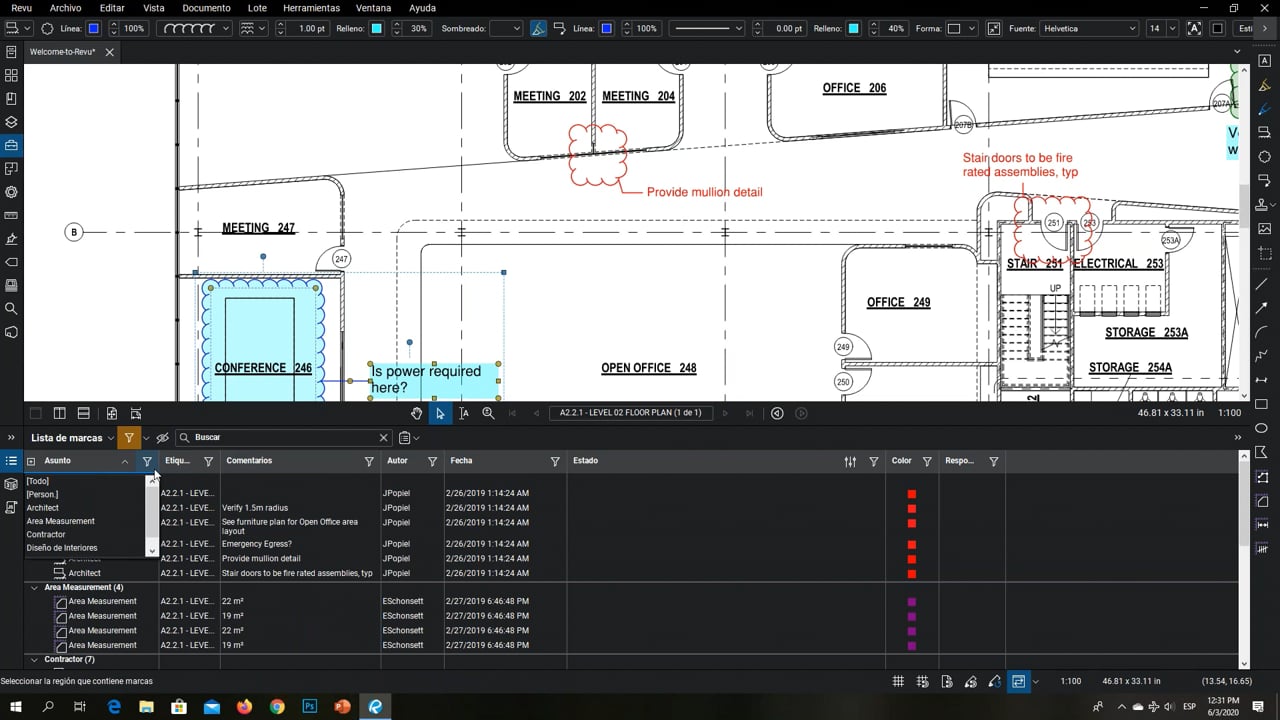Formación básica de Bluebeam Revu 2019: primeros pasos con marcaciones, comparación de planos y Studio