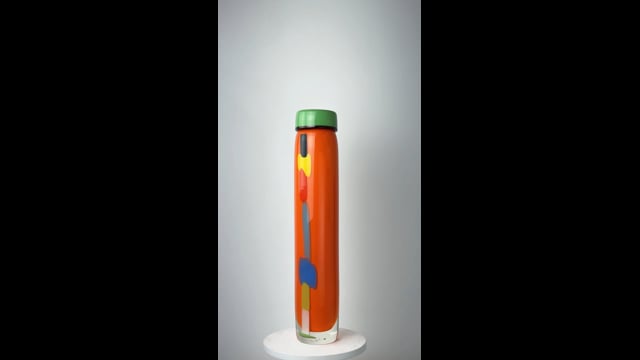 Vaso Cilindrico Laranja e Verde Leitoso com Lascas Verticais