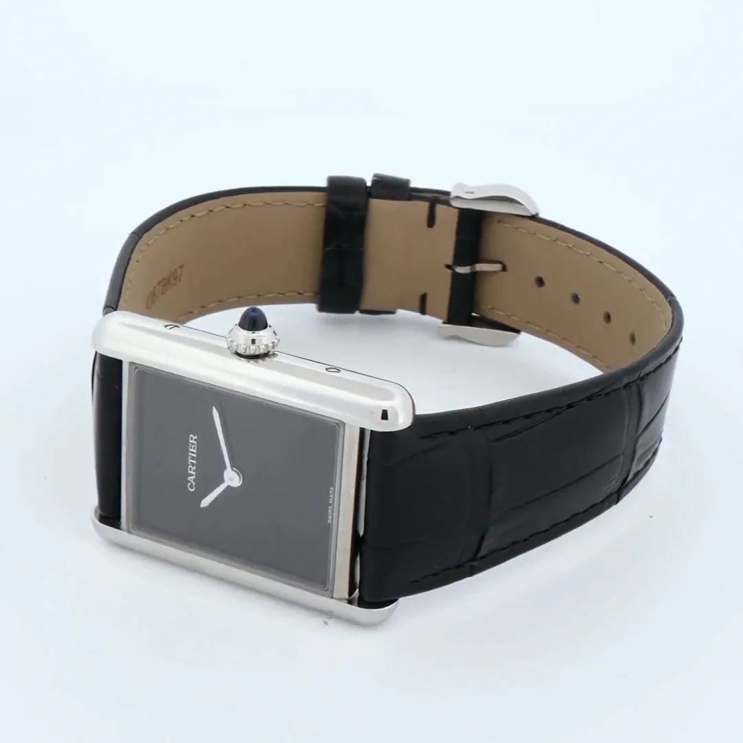 Cartier Tank 4323 Sterling Silver Black dial 34mm Quartz watch